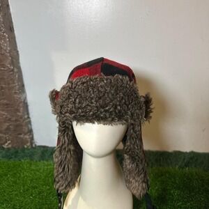 red black buffalo plaid trapper hat
